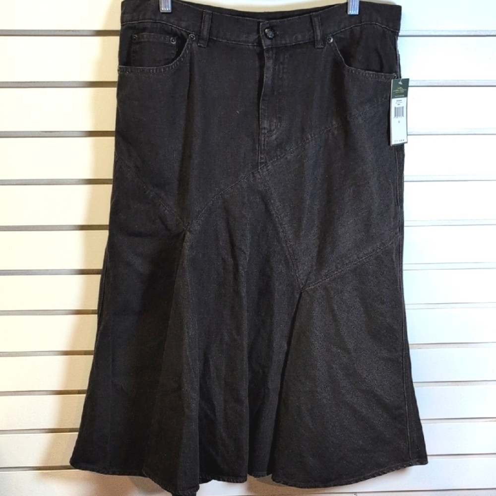 Ralph Lauren LRL Jeans Co. Black Denim Fit And Flare Skirt NWT